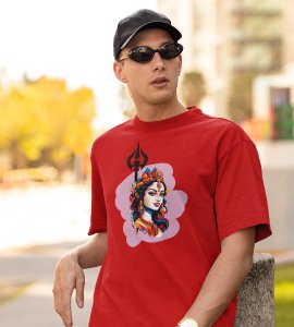 Ambe maa (trishul) printed unisex adults round neck cotton half-sleeve red tshirt specially for Navratri festival/ Durga puja