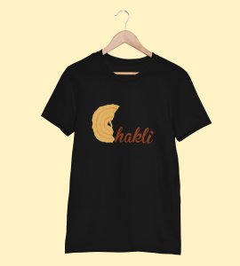 Chakli text printed diwali themed unisex round neck blended black t-shirt specially for diwali festival