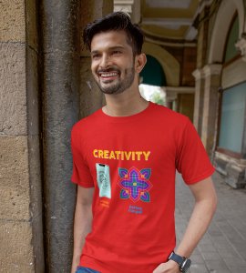 Creativity text printed diwali themed unisex round neck blended red t-shirt specially for diwali festival