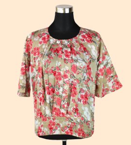 Sandy Elegance: Women's Sand Top with Red Floral Accents