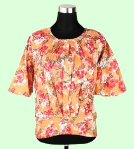 "Blossoming Beauty: Women's Orange Floral Top with Elegant Red Blooms"