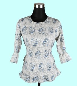 Women's White Top with Blue Floral Print - Fresh and Versatile