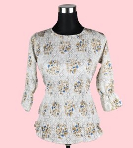 Women's Cream Top with Golden Floral Print - Timeless Elegance