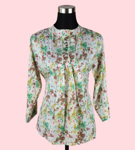 Elegant White and Cream Top with Green Floral Accents - Chic and Versatile