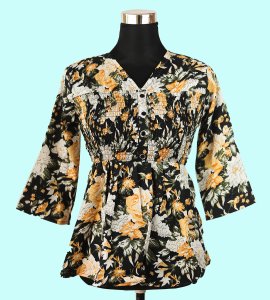 Women's Floral V-Neck Top in Light Orange - Fresh and Stylish Fashion Choice