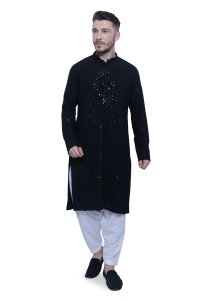 Sophisticated Black Chikankari Men's Kurta Set in High-Quality Fabric