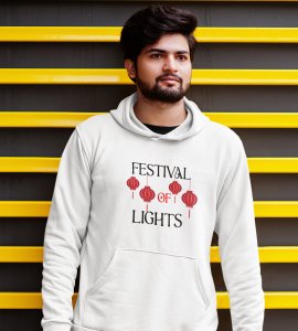 Festival of lights text printed diwali themed White Hoodie specially for diwali festival