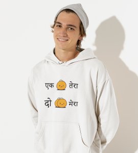 ek ladoo tera, do ladoo mera printed diwali themed White Hoodie specially for diwali festival