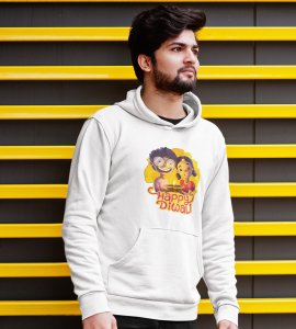 Diyas light and animated kids printed diwali themed White Hoodie specially for diwali festival