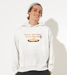 Keep the soan papdi printed diwali themed White Hoodie specially for diwali festival