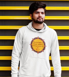 Rangoli mandala art (diya) printed diwali themed White Hoodie specially for diwali festival