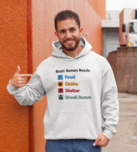 Basic human needs printed diwali themed White Hoodie specially for diwali festival