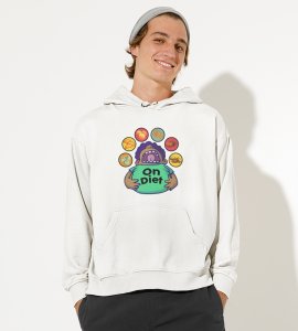 Animated fatty boy printed diwali themed White Hoodie specially for diwali festival