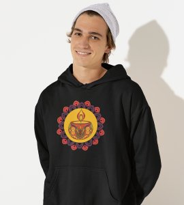 Rangoli mandala art (diya) printed diwali themed black Hoodie specially for diwali festival