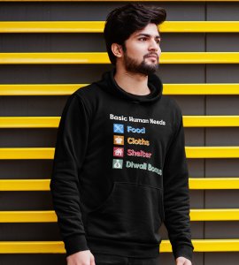 Basic human needs printed diwali themed black Hoodie specially for diwali festival