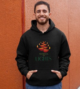 Diyas opposite wise framed printed diwali themed black Hoodie specially for diwali festival