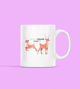 Reindeer Riddles: 'Santa Kahan Gaya Re?' Comical Coffee Mug Design! Best Gift for Boys Office Friends Girls Best Friend