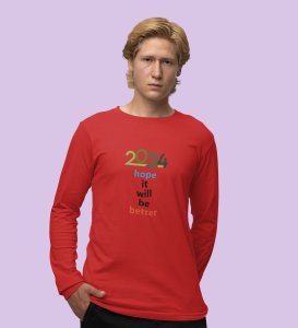 Welcome 2024: New Year DesignedFull Sleeve T-shirt Red Best Gift For Secret Santa
