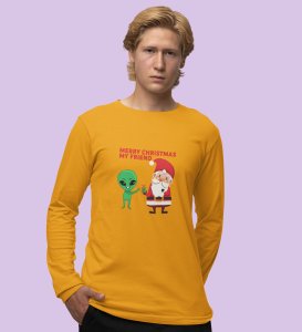 Cute Santa With Alien: Cutest DesignedFull Sleeve T-shirt Yellow Best Gift For Kids
