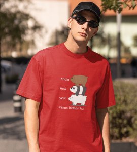 Party Is Mine RedPrinted T-shirt For Mens On New Year Theme