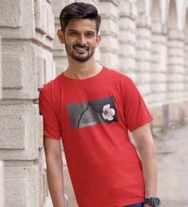 Flourish, Red Urban Legend: Men's Oversized Round Neck T-Shirt with Front Print