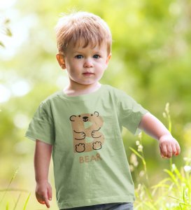 Beary bear, Printed Cotton tshirt (olive) for Boys