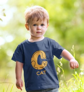Cute cat, Boys Cotton Text Print tshirt (Navy blue) 