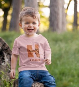 Homely Horse, Boys Round Neck Printed Blended Cotton Tshirt (baby pink)