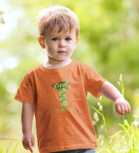 Talking Turtle, Boys Round Neck Printed Blended Cotton Tshirt (orange)