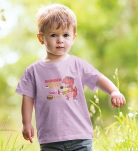 Foodie Dino, Boys Cotton Text Print T-shirt (Purple) 
