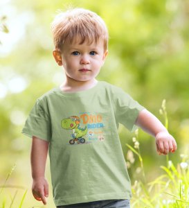 Dino Rider, Boys Round Neck Printed Blended Cotton T-shirt (olive green)