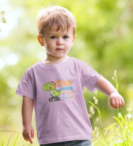 Dino Rider, Boys Round Neck Printed Blended Cotton T-shirt (Purple)