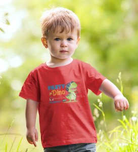 Party Animal Dino,Boys Cotton Printed T-shirt (Red) 