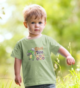 Chef Dino, Printed Cotton T-shirt (olive green) for Boys