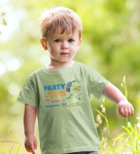 Party Animal Dino,Boys Cotton Printed T-shirt (olive green) 