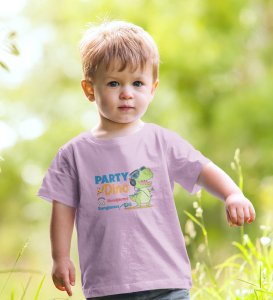 Party Animal Dino,Boys Cotton Printed T-shirt (Purple) 