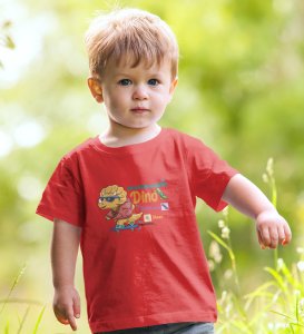Dino Skater, Printed Cotton T-shirt (Red) for Boys