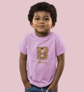 Beary bear, Printed Cotton Tshirt (Purple) for Boys