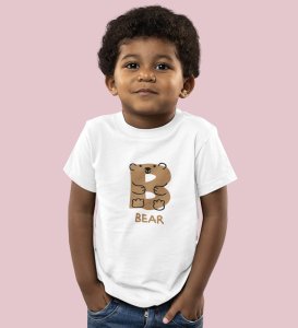 Beary bear, Printed Cotton Tshirt (White) for Boys