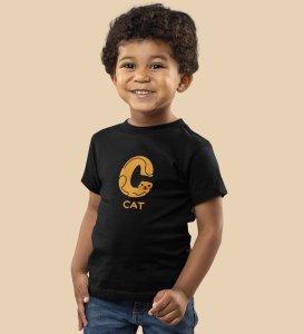Cute cat, Boys Cotton Text Print Tshirt (Black) 