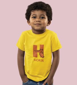 Homely Horse, Boys Round Neck Printed Blended Cotton Tshirt (Yellow)