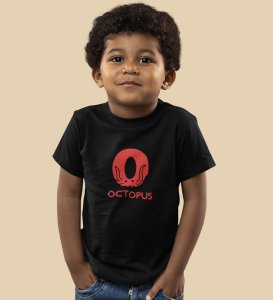 Ocean Octopus, Boys Printed Crew Neck Tshirt (Black)