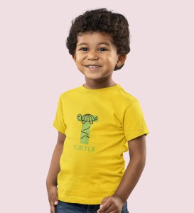 Talking Turtle, Boys Round Neck Printed Blended Cotton Tshirt (Yellow)
