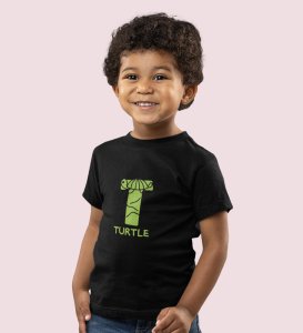 Talking Turtle, Boys Round Neck Printed Blended Cotton Tshirt (Black)