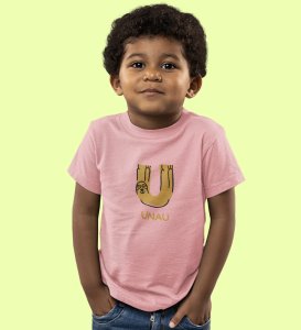Ugly Unau, Boys Cotton Text Print Tshirt (Baby pink) 