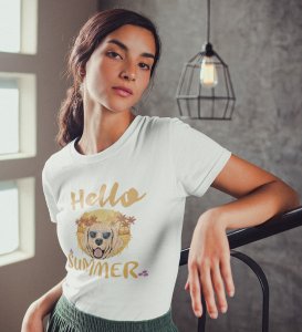 HopOfferHello Summer White Round Neck Cotton Half Sleeved Women's T-Shirt with Printed Graphics