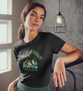 HopOfferNeed To Go Black Round Neck Cotton Half Sleeved Women's T-Shirt with Printed Graphics