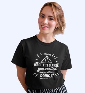HopOfferImagine Doing It Black Round Neck Cotton Half Sleeved Women's T-Shirt with Printed Graphics