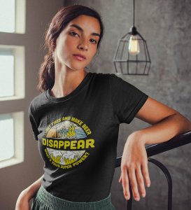 HopOfferSuper Power Black Round Neck Cotton Half Sleeved Women's T-Shirt with Printed Graphics