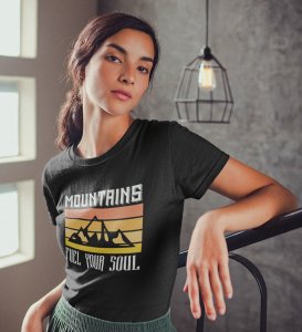 HopOfferFuel Your Soul  Black Round Neck Cotton Half Sleeved Women's T-Shirt with Printed Graphics